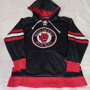 Hockey Lace Up Hoodie Youth L Jersey Style Red Devils Local Team Style Black Red